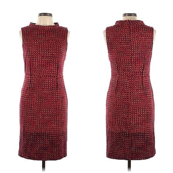 Lord & Taylor Dresses & Skirts - Lord & Taylor Red Houndstooth Sleeveless Mock Neck Mod Style Midi Dress Size 14